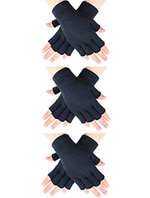 3 Pairs Half Finger Gloves Winter Fingerless Gloves Knit Gloves for Men Women