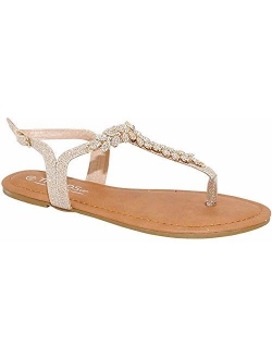 TRENDSup Collection Womens T-Strap Buckle Flats Sandals