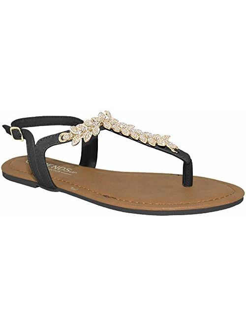 TRENDSup Collection Womens T-Strap Buckle Flats Sandals