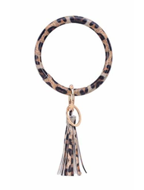 Coolcos Key Ring Bracelets Wristlet Keychain Bangle Keyring - Large Circle Leather Tassel Bracelet Holder For Women Gift