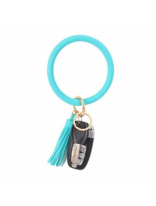 Coolcos Key Ring Bracelets Wristlet Keychain Bangle Keyring - Large Circle Leather Tassel Bracelet Holder For Women Gift