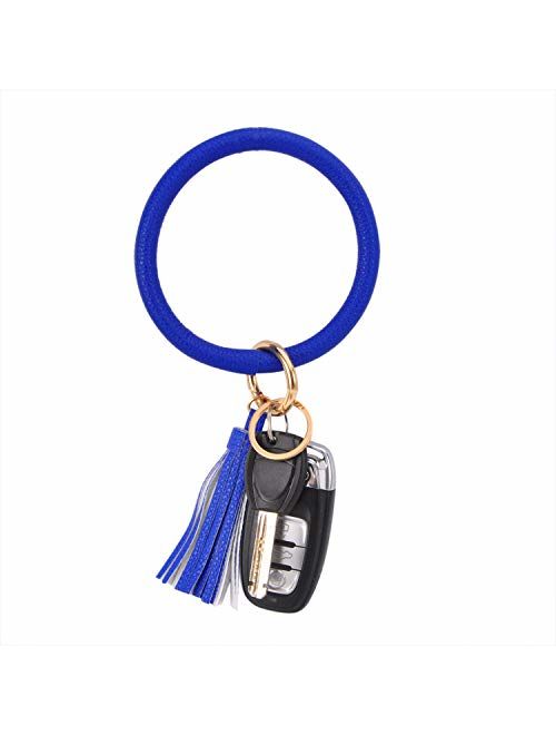 Coolcos Key Ring Bracelets Wristlet Keychain Bangle Keyring - Large Circle Leather Tassel Bracelet Holder For Women Gift