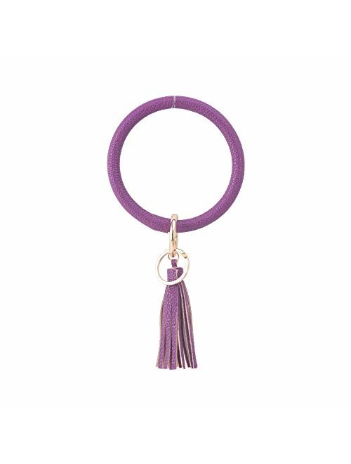 Coolcos Key Ring Bracelets Wristlet Keychain Bangle Keyring - Large Circle Leather Tassel Bracelet Holder For Women Gift