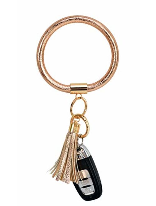 Coolcos Key Ring Bracelets Wristlet Keychain Bangle Keyring - Large Circle Leather Tassel Bracelet Holder For Women Gift