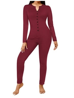 Bandage One Piece Pajama Romper Underwear Set Long Sleeve Jumpsuit Sleepwear for Women