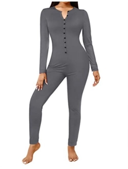 Bandage One Piece Pajama Romper Underwear Set Long Sleeve Jumpsuit Sleepwear for Women