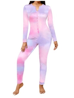 Bandage One Piece Pajama Romper Underwear Set Long Sleeve Jumpsuit Sleepwear for Women