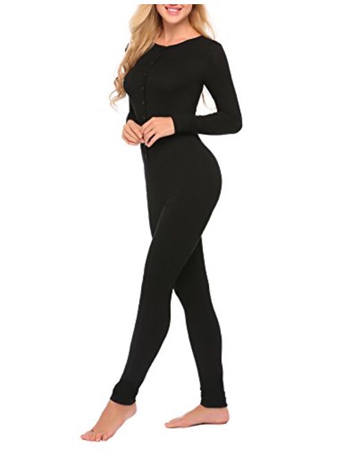 Ekouaer Bandage One Piece Pajama Romper Underwear Set Long Sleeve Jumpsuit Sleepwear for Women