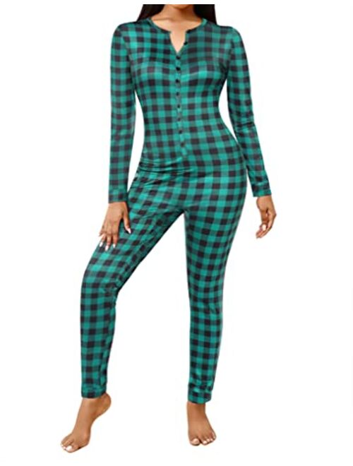 Ekouaer Bandage One Piece Pajama Romper Underwear Set Long Sleeve Jumpsuit Sleepwear for Women