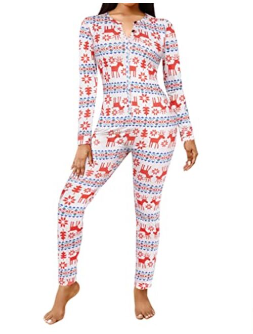 Ekouaer Bandage One Piece Pajama Romper Underwear Set Long Sleeve Jumpsuit Sleepwear for Women