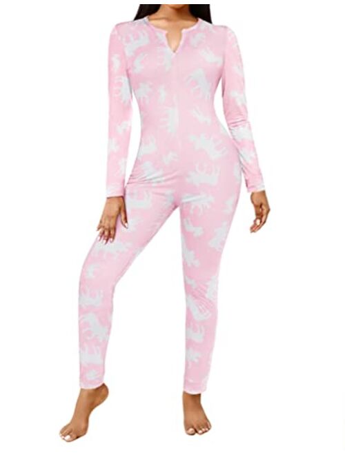 Ekouaer Bandage One Piece Pajama Romper Underwear Set Long Sleeve Jumpsuit Sleepwear for Women