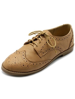 Ollio Women's Flats Shoes Wingtip Lace Up Oxfords