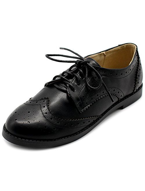 Ollio Women's Flats Shoes Wingtip Lace Up Oxfords