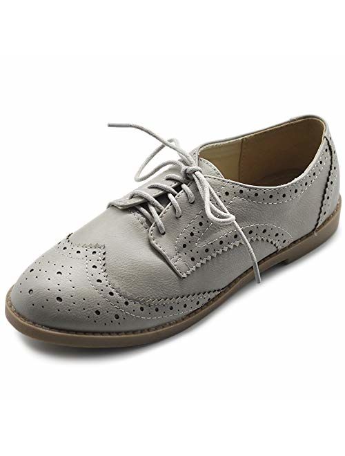 Ollio Women's Flats Shoes Wingtip Lace Up Oxfords