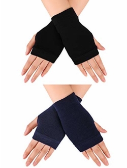 Blulu Fingerless Warm Gloves with Thumb Hole Cozy Half Fingerless Driving Gloves Knit Mittens for Men, Women