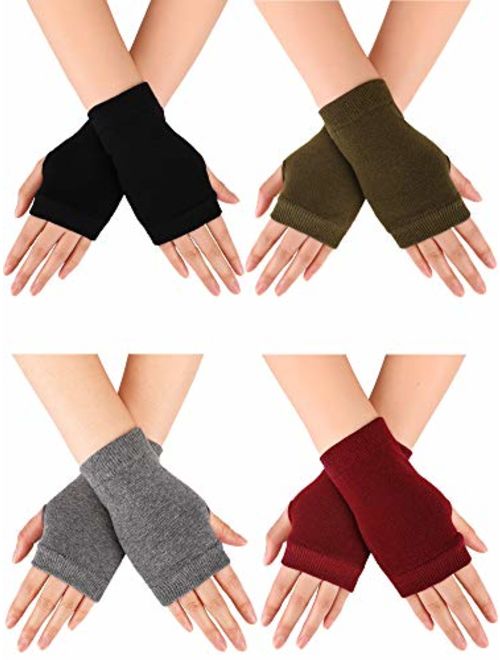 Blulu Fingerless Warm Gloves with Thumb Hole Cozy Half Fingerless Driving Gloves Knit Mittens for Men, Women