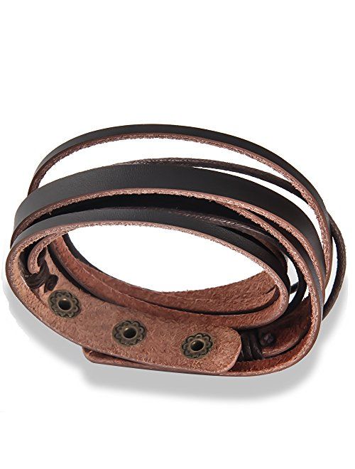 Chic Exquise Designs Handmade Genuine Vintage Leather Wrist Cuff Wrap Bracelet Adjustable