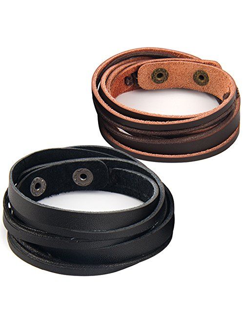 Chic Exquise Designs Handmade Genuine Vintage Leather Wrist Cuff Wrap Bracelet Adjustable