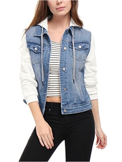 Women's Layered Drawstring Hood Denim Jacket w Pockets