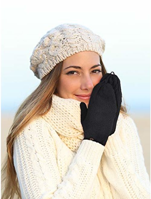 Tatuo 2 Pairs Women Fingerless Mittens Winter Convertible Gloves Knitted Half Finger Gloves with Cover