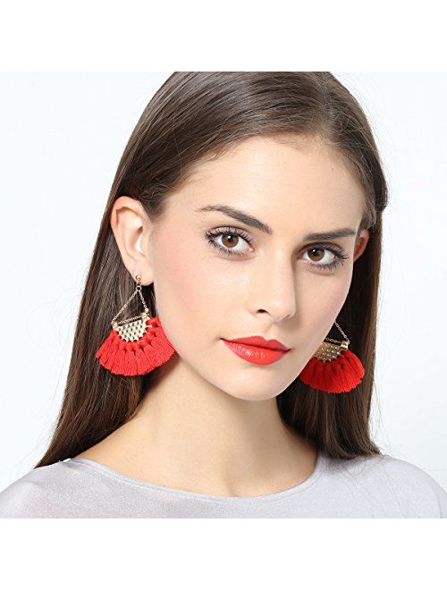 Youniker Womens Tassels Earrings Girls Bohemian Tassel Drop Vintage Retro Tassel Dangle Boho Drop Earrings Eardrop for Women