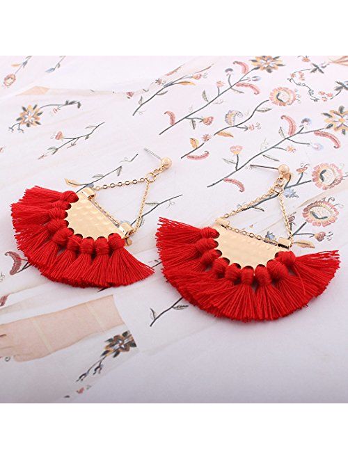 Youniker Womens Tassels Earrings Girls Bohemian Tassel Drop Vintage Retro Tassel Dangle Boho Drop Earrings Eardrop for Women