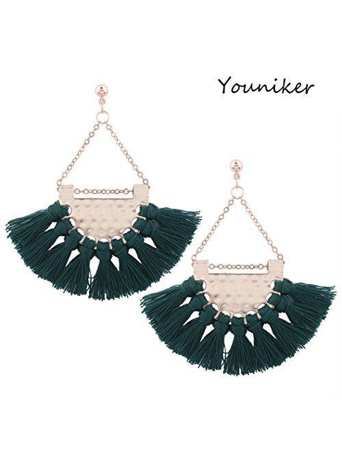 Youniker Womens Tassels Earrings Girls Bohemian Tassel Drop Vintage Retro Tassel Dangle Boho Drop Earrings Eardrop for Women