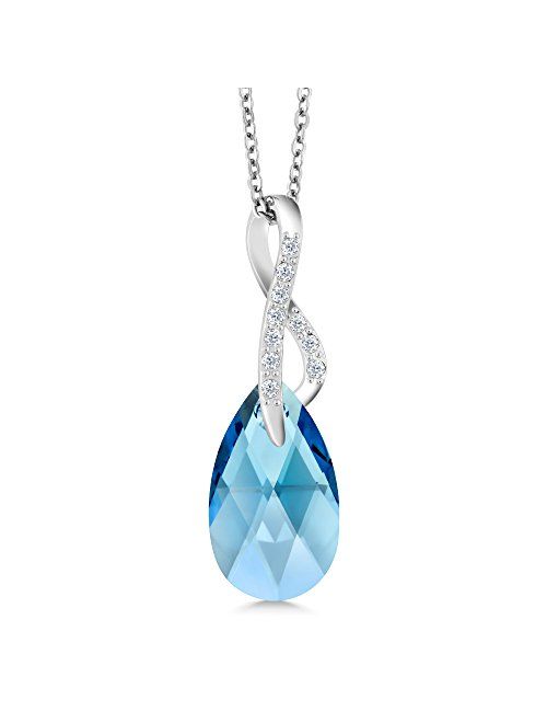 Beautiful Tear Drop Ribbon Pendant on 18inches Chain Made with Swarovski Crystals