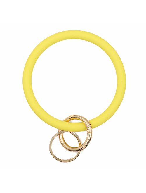 Mwfus Bangle Key Ring Keychain Bracelet, Round Silicone Wristlet Keychain Holder for Women Girls