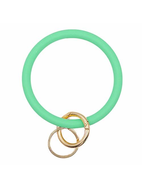 Mwfus Bangle Key Ring Keychain Bracelet, Round Silicone Wristlet Keychain Holder for Women Girls