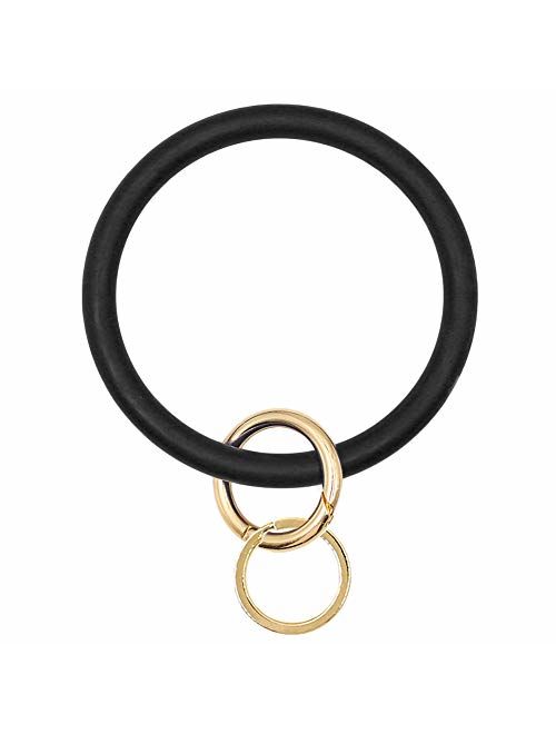 Mwfus Bangle Key Ring Keychain Bracelet, Round Silicone Wristlet Keychain Holder for Women Girls