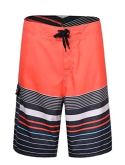 unitop Men's Beachwear Striped Printed Fast Dry Surf Trunks with Side Pocket