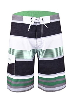 unitop Men's Beachwear Striped Printed Fast Dry Surf Trunks with Side Pocket