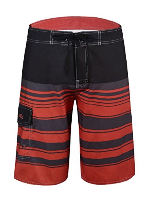 unitop Men's Beachwear Striped Printed Fast Dry Surf Trunks with Side Pocket