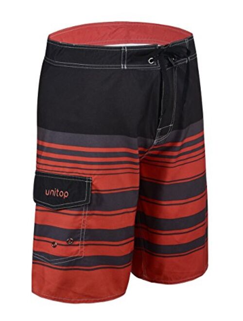 unitop Men's Beachwear Striped Printed Fast Dry Surf Trunks with Side Pocket