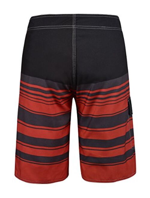 unitop Men's Beachwear Striped Printed Fast Dry Surf Trunks with Side Pocket