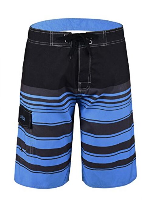 unitop Men's Beachwear Striped Printed Fast Dry Surf Trunks with Side Pocket