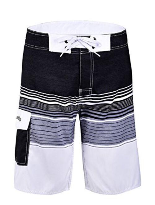 unitop Men's Beachwear Striped Printed Fast Dry Surf Trunks with Side Pocket