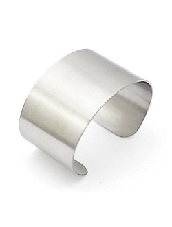 COUYA Silver Wide Grooved Cuff Bangle for Women Girls Stainless Steel Shiny Punk Bracelet