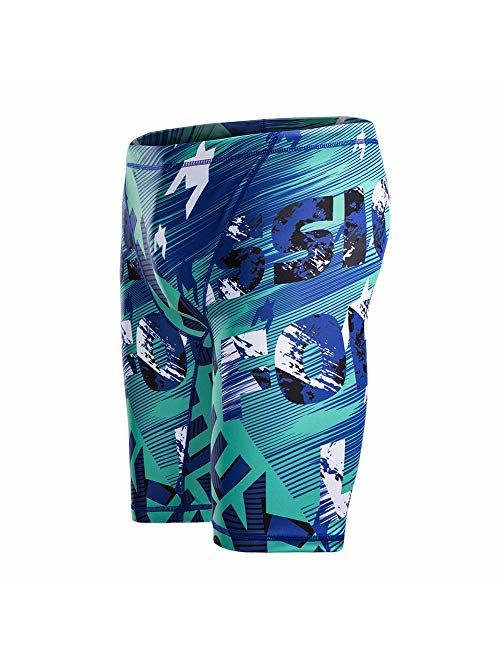 KGKE Men's Swim Jammers Compression Fashion Print Jammer Swimsuit Swim Boxer Long