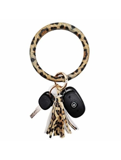 AnnabelZ Keychain Bracelet Wristlet Bangle Key Holder Round Keyring Leather Tassel Key Ring Chain for Women Girls