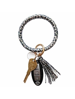 AnnabelZ Keychain Bracelet Wristlet Bangle Key Holder Round Keyring Leather Tassel Key Ring Chain for Women Girls