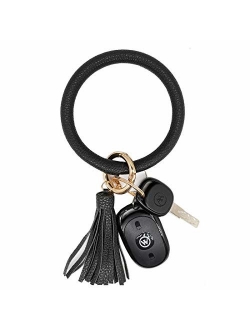 AnnabelZ Keychain Bracelet Wristlet Bangle Key Holder Round Keyring Leather Tassel Key Ring Chain for Women Girls