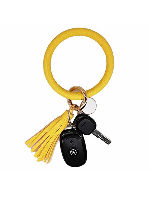 AnnabelZ Keychain Bracelet Wristlet Bangle Key Holder Round Keyring Leather Tassel Key Ring Chain for Women Girls