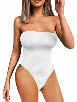 YMDUCH Women's Sexy Strapless Bodysuit One Piece Triangle Off Shoulder Leotard