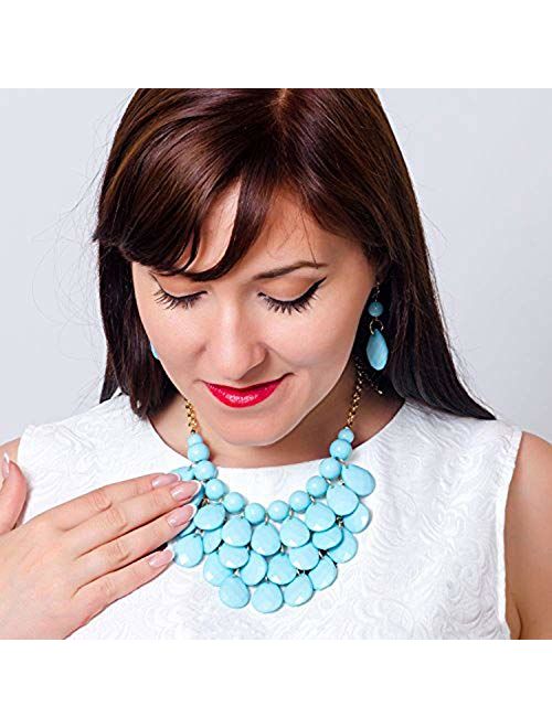 JANE STONE Fashion Floating Bubble Necklace Teardrop Bib Collar Statement Jewelry for Women