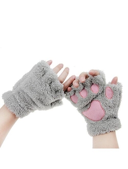 FakeFace Cute Cat Kitten Paw Fingerless Faux Fur Plush Gloves For Girls Women