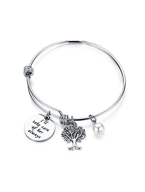 CJ&M Mother in Law Gift Family Tree Bracelet - Thank You for Raising The Man/I Will Take Care of Her Always Bracelet