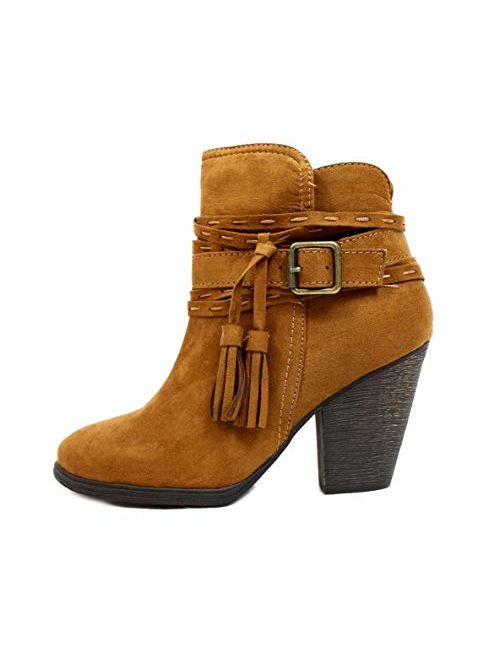 PiePieBuy Women's Tie Knot Chelsea Pump Ankle Boots Closed Toe Stacked Heel Booties Shoes