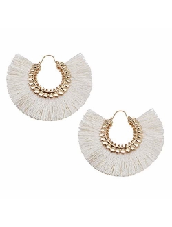 Tassel Hoop Earring, Statement Thread Dangle Earrings Stylish Long Fringe Drop Earrings Lightweight Long Swingy French Hook Earrings for Women Girls